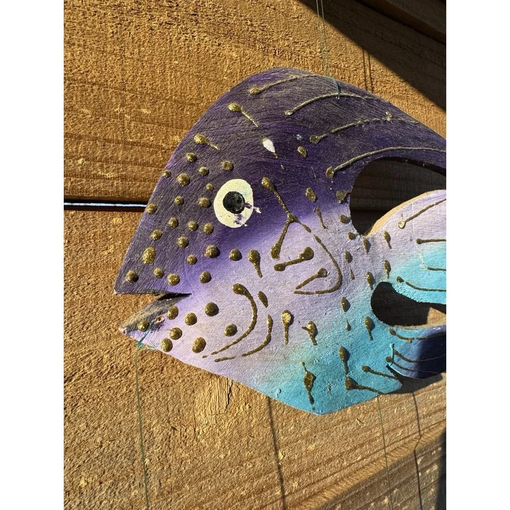 Wooden Hanging‎ Decorative Hand Carved Hand Painted Fish Vintage Jamaica